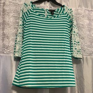 Green and White Striped Blouse